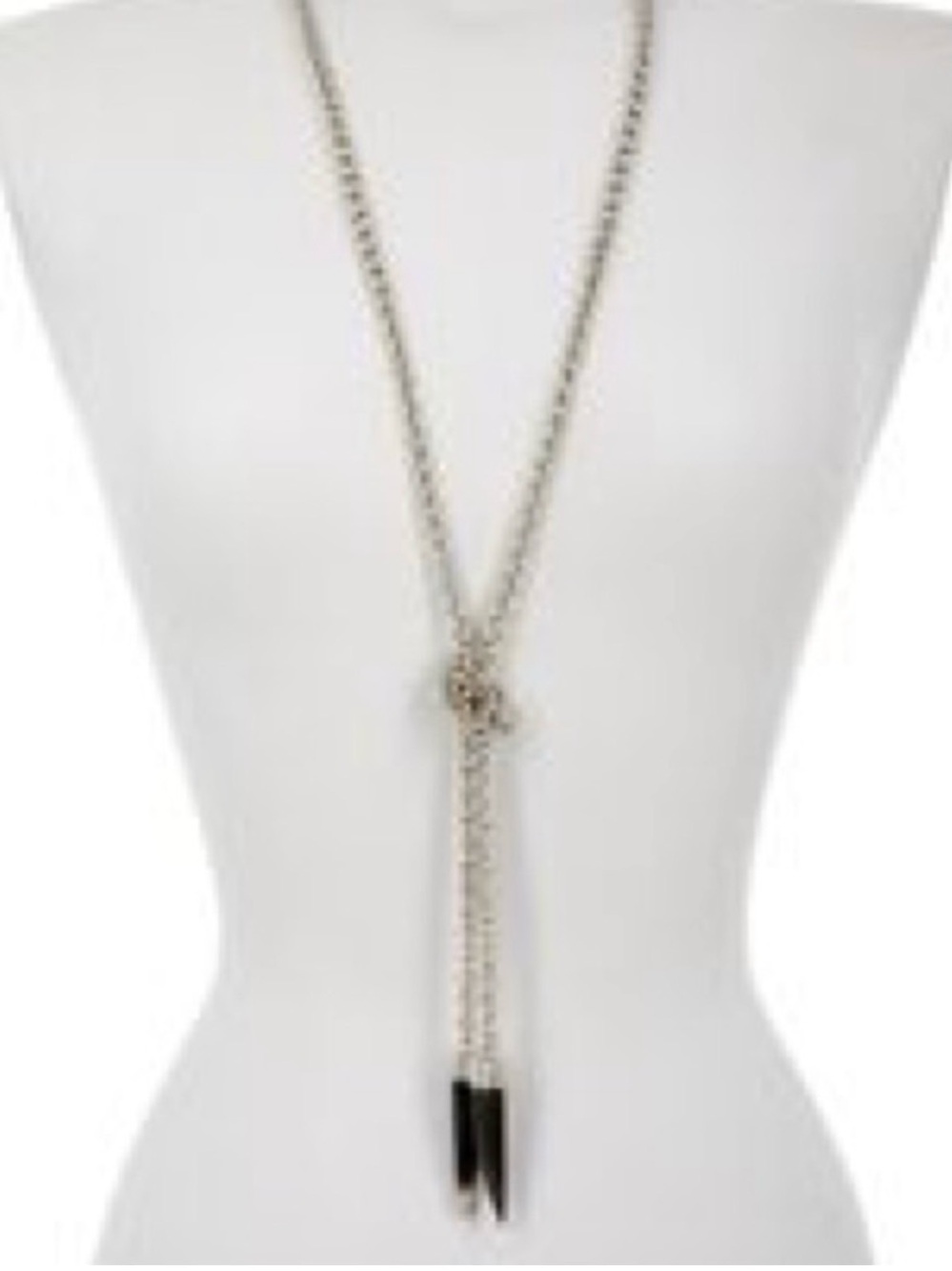 Soko Knotted Lariat Horn Talon Necklace, Silvertone with Black Horns, QVC - Picture 2 of 4